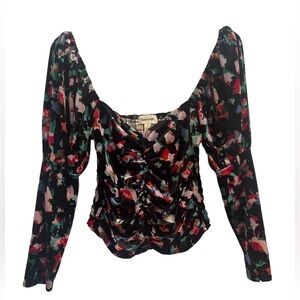 OPEN EDIT by Nordstrom Floral Velour Blouse with Ruched Backing, EUC Sz S